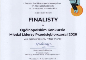 Dyplom finalisty konkursu Szymona Warczyńskiego