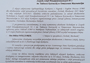 List gratulacyjny dla dyrektora szkoły